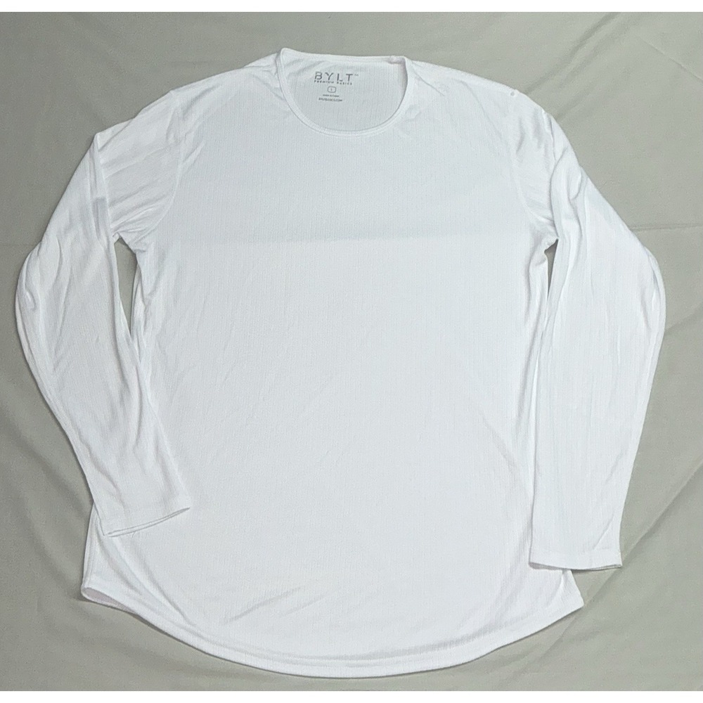 BYLT Long Sleeve Shirt Mens L Premium Basics Curved Hem White
